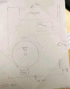 a hand drawn map of splash pad park